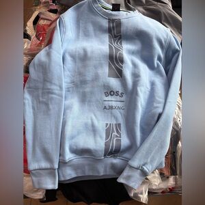 Boss Light Blue Crewneck Sweatshirt with Dark Graphic